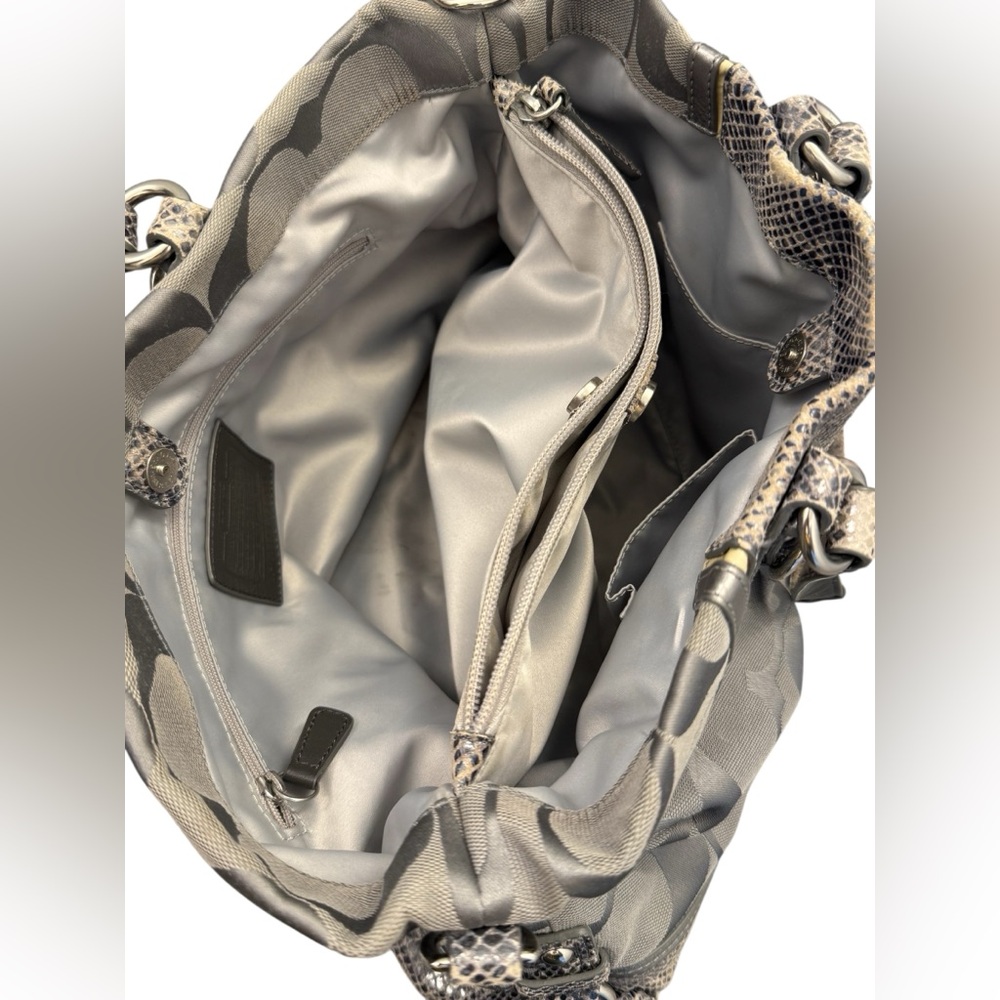 Coach Gray Ashley Signature Spectator Opt Art Snake Skin Trim Shoulder Handbag - Picture 5 of 10